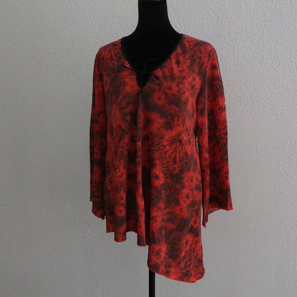 Orange & Black Floral V-neck Long Sleeve Blouse - Picture 4 of 10